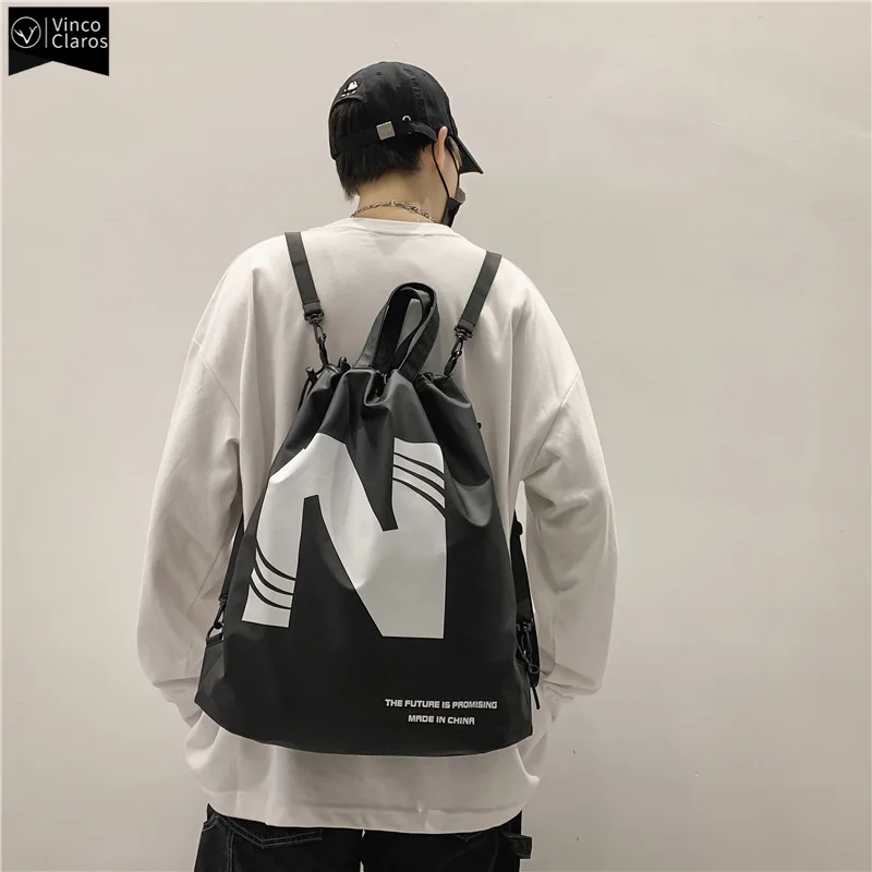 Letter Printing Drawstring Backpack Fashion Youths Personalized Two-sided Drawstring Bag Waterproof School Backpack for Teenager