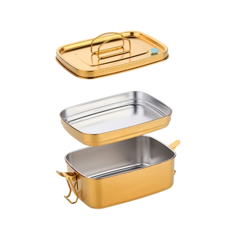 

1.5L Stainless Steel Lunch Box with Handle Double Layer Sealed Bento Container G99A