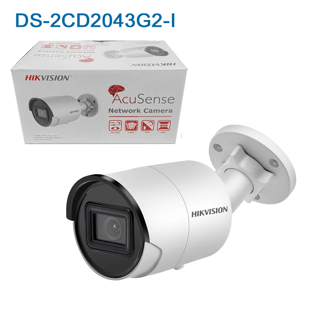 IP-камера hikvision 4 МП DS-2CD2043G0-I H.265 WDR PoE цилиндрическая сетевая камера видеонаблюдения