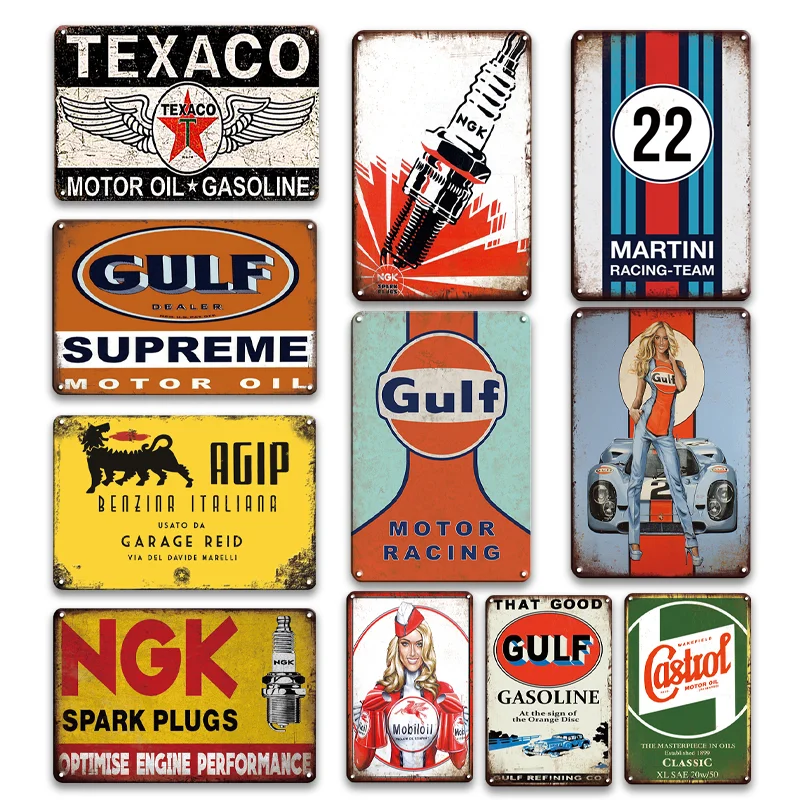 

Vintage NGK Spark Plugs Tin Sign Gulf Motor Oil Metal Plate Poster Retro Garage Shed Decor Plaques Retro Man Cave Home Decor