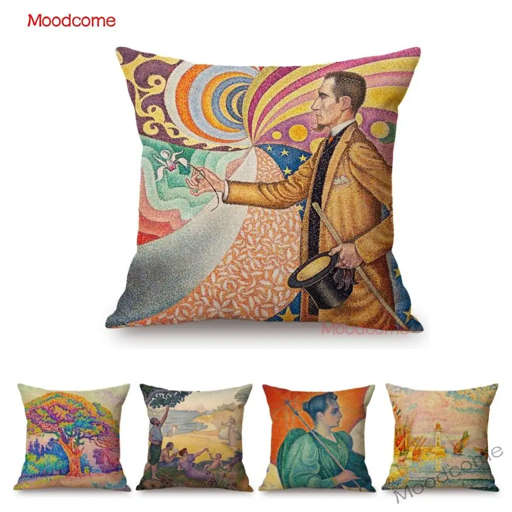 Paul Signac Colorful Scenic View Oil Painting Pointillism Art Wall Decorative Pillow Case Modern Neo-Impressionism Cushion Cover