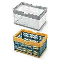 collapsible storage crates with handle rectangular hollow out storage basket stackable multi function container portable