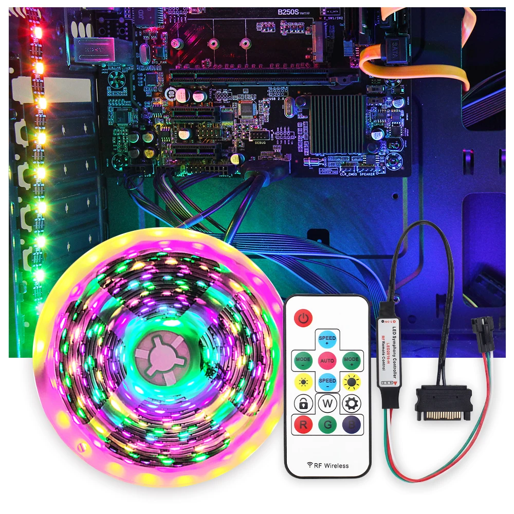 1M 30/60leds WS2812 WS2812B LED Strip Light with Symphony Controller SATA Interface for PC Computer Case Decoration | Лампы и