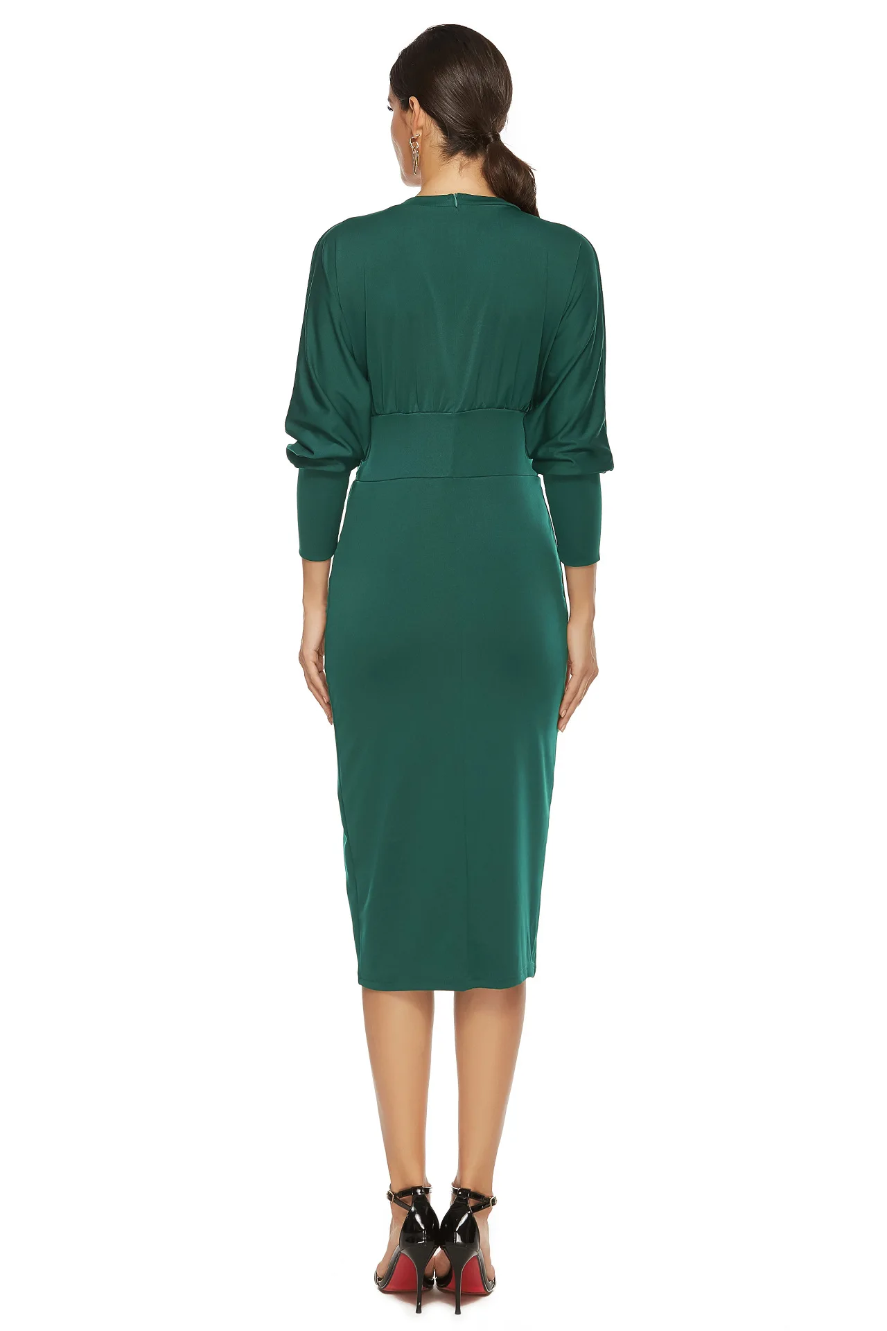

Vintage Black Long Sleeve Sashes Party Dress Women Knit o Neck Solid Sheath Elegant Casual Dress 2020autumn Fashion Green Dress