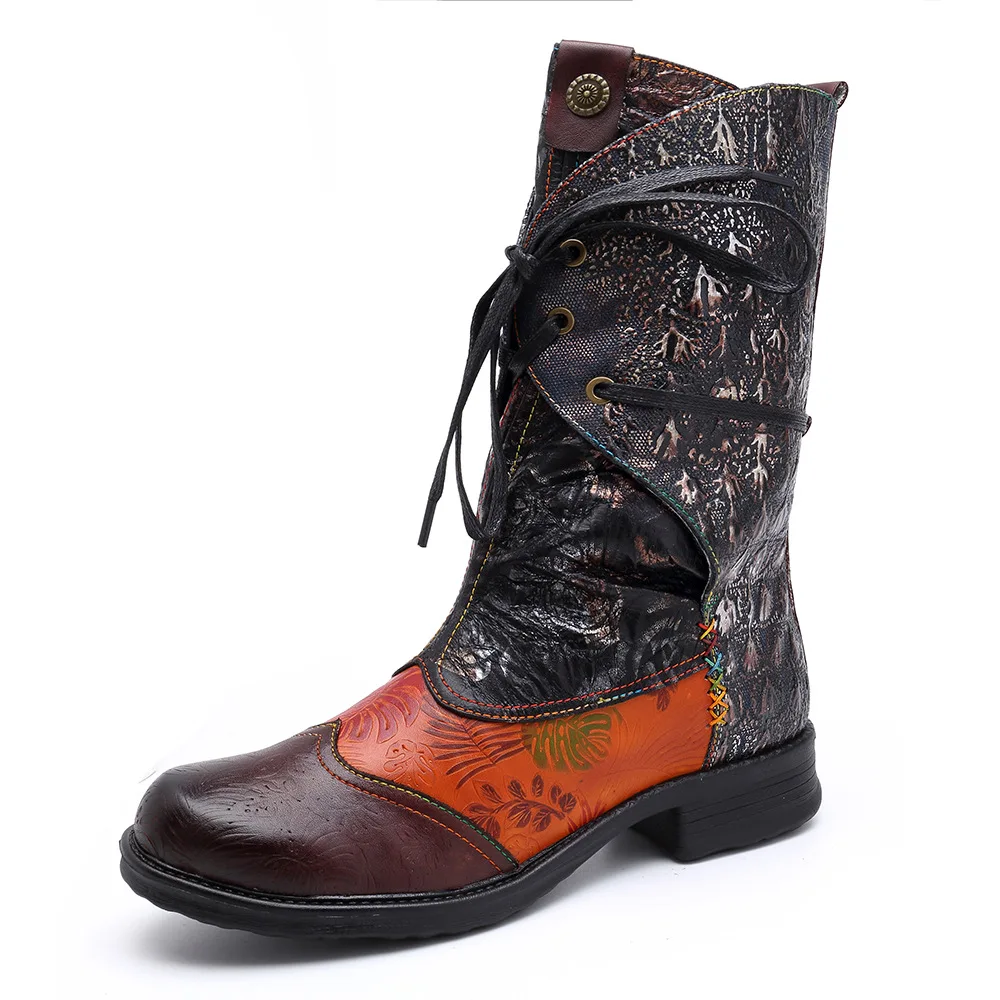 Женские ковбойские ботинки из натуральной кожи винтажные повседневные