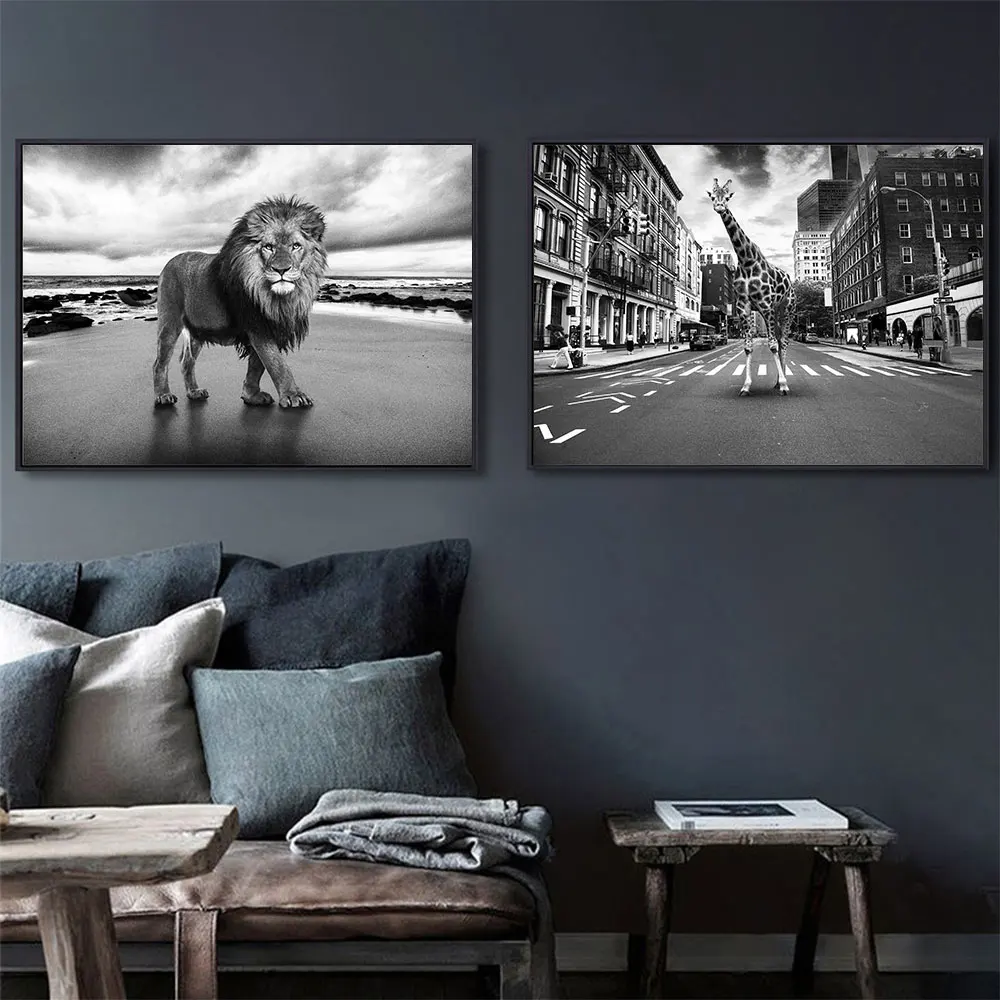 

Animal Photography Poster Black White Cityscape Art Print Nordic Canvas Painting Modern Wall Picture For Living Room Home Decor