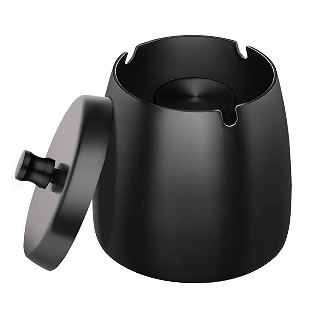 

Stainless Steel Ashtray Windproof Smell Proof Ash Holder with Lid Non-Slip Base Black High Temperature Resistant Ashtray