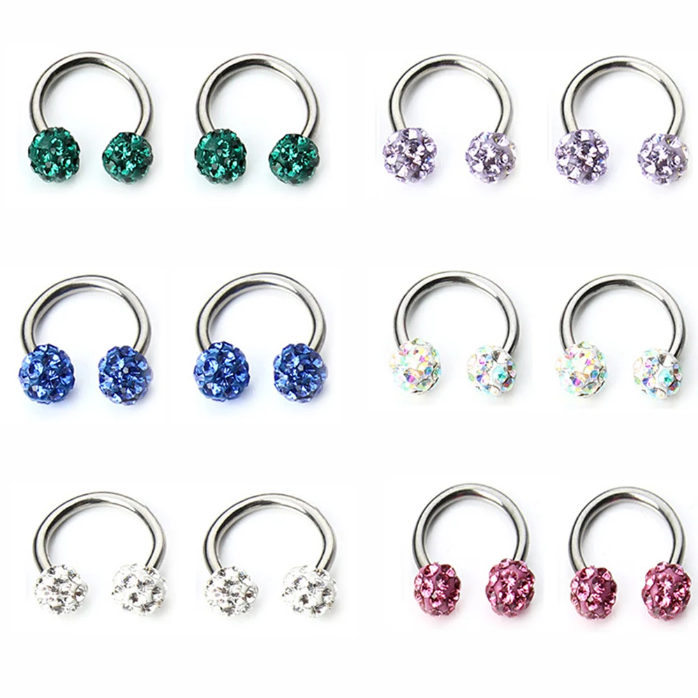2 шт хирургический стальной Нос Кольца двойные хрустальные круглые штанги для
