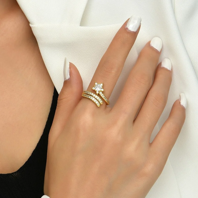 

Женское многослойное кольцо с фианитом, регулируемое кольцо с пятиконечной звездой, Ювелирное Украшение для вечеринки, 2021