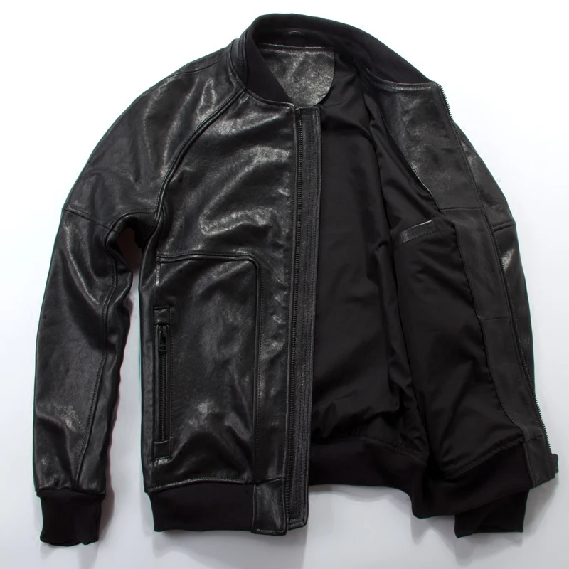 Мужская повседневная бейсбольная куртка из натуральной мягкой овчины