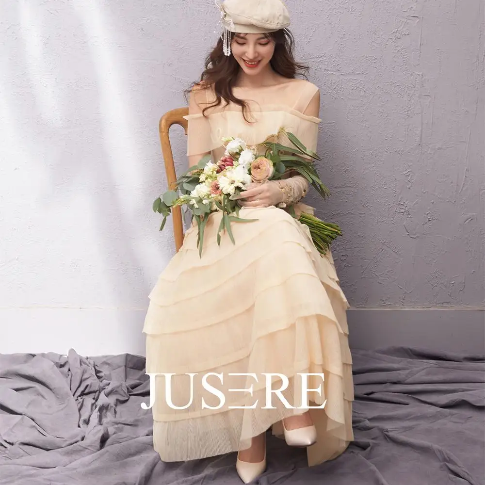 JUSERE Vestido de festa ТРАПЕЦИЕВИДНОЕ кремовое вечернее платье с ремешком длиной до