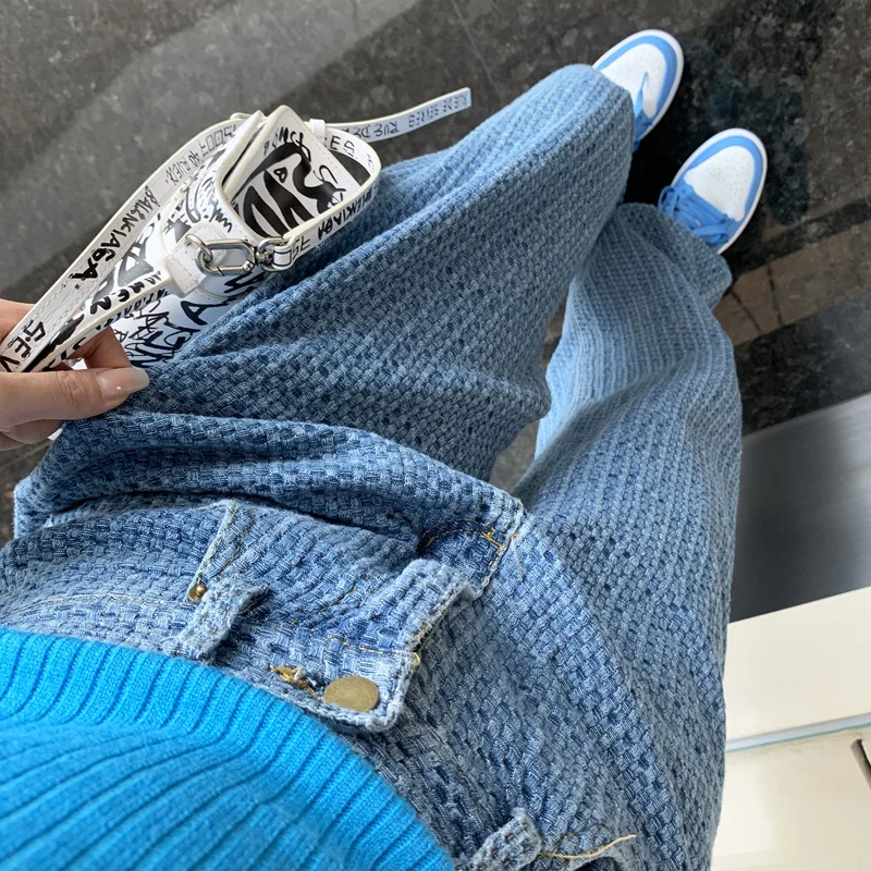

New Jeans for Women Streetwear Jeans Fashion Knit Jeans Vintage Loose High Waist Wide Leg Pants Casual Straight Jeans Cotton