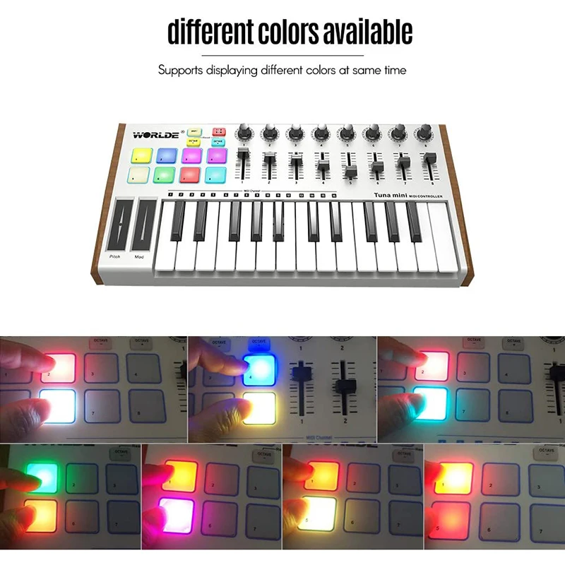 Worlde 25-Key Panda Tuna MIDI Controller Portable USB Keyboard & Drum Pad Music Arranger Keyboard Electronic Sound Controller