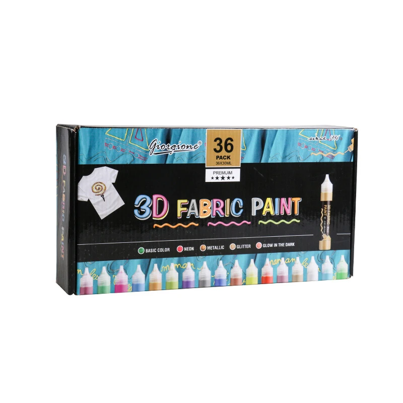 

Dope-Dyed 3D Fiber Permanent Fabric Paint Set 24/36 Colors 30ml Textile Acrylic Paints for Diy Clothes Canvas Bags Waterproof