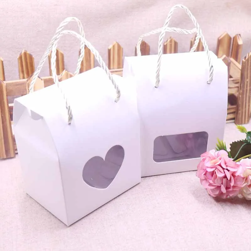 20pcs Paper Clear Rectangle Window Box multi color Candy Boxes With Handle Snack Cookie Chocolates Gifts box for wedding - купить по