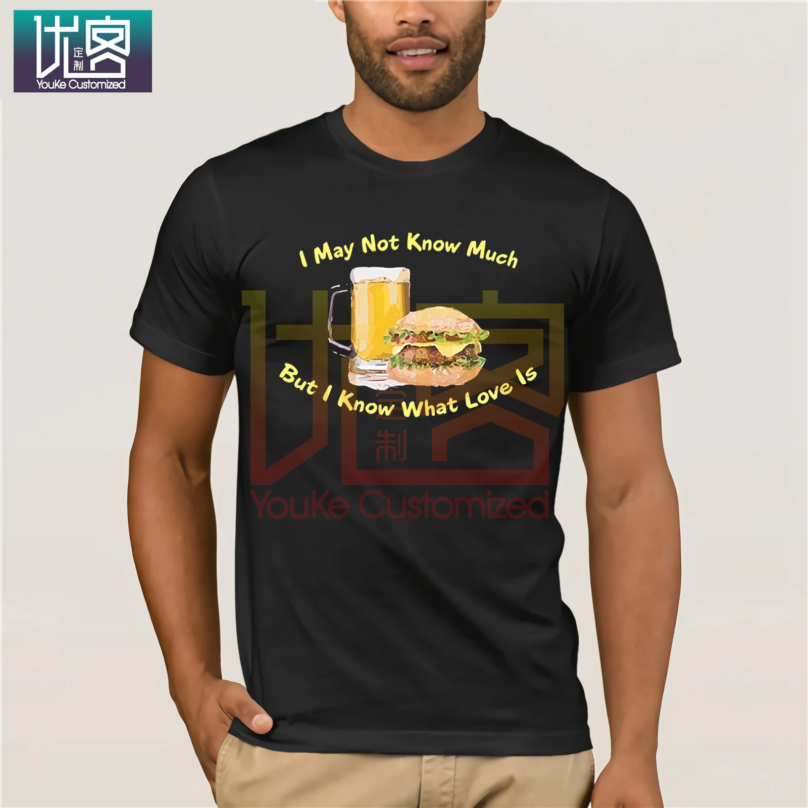GILDAN men shirt Beer and Burgers T-shirt - BEER BOTTLE AND HAMBURGER Men's Short Sleeve T-Shirt Streetwear tees | Футболки и поло