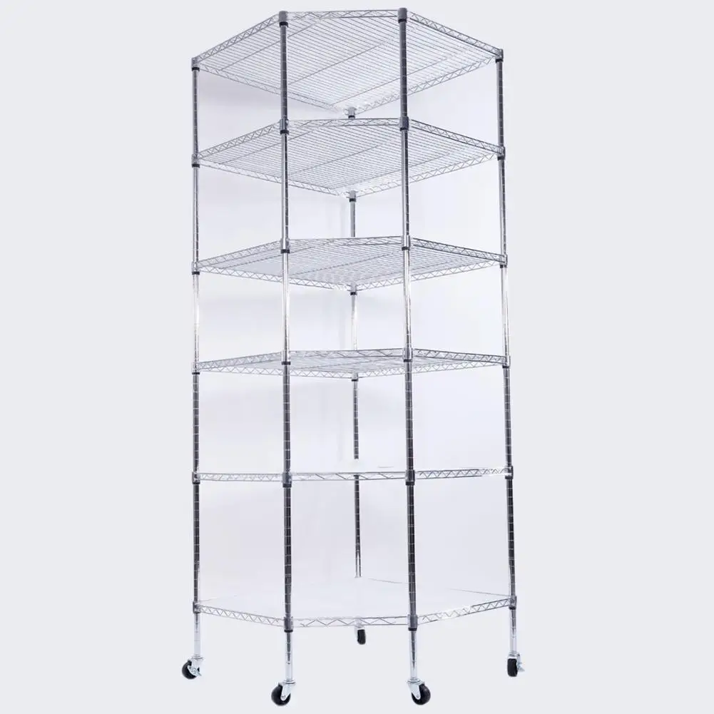 

6-Layer Chrome Plated Polygonal Home Corner Storage Shelf with PP Wheels