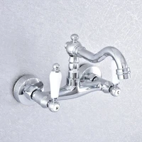 polished chrome brass wall mounted bathroom kitchen basin sink swivel faucet mixer tap double ceramic handle