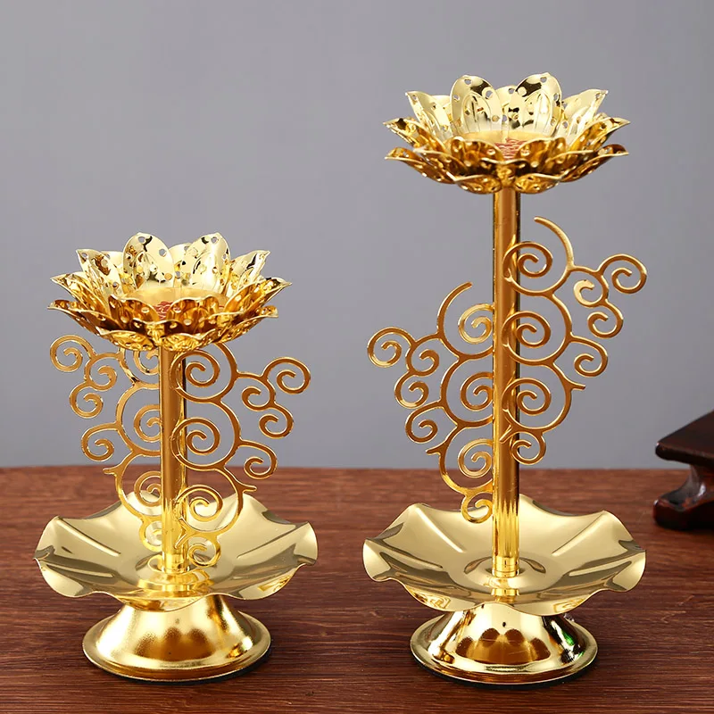Фонарь подсвечник держатель лампы маленький металлический золотой Лотос цветок