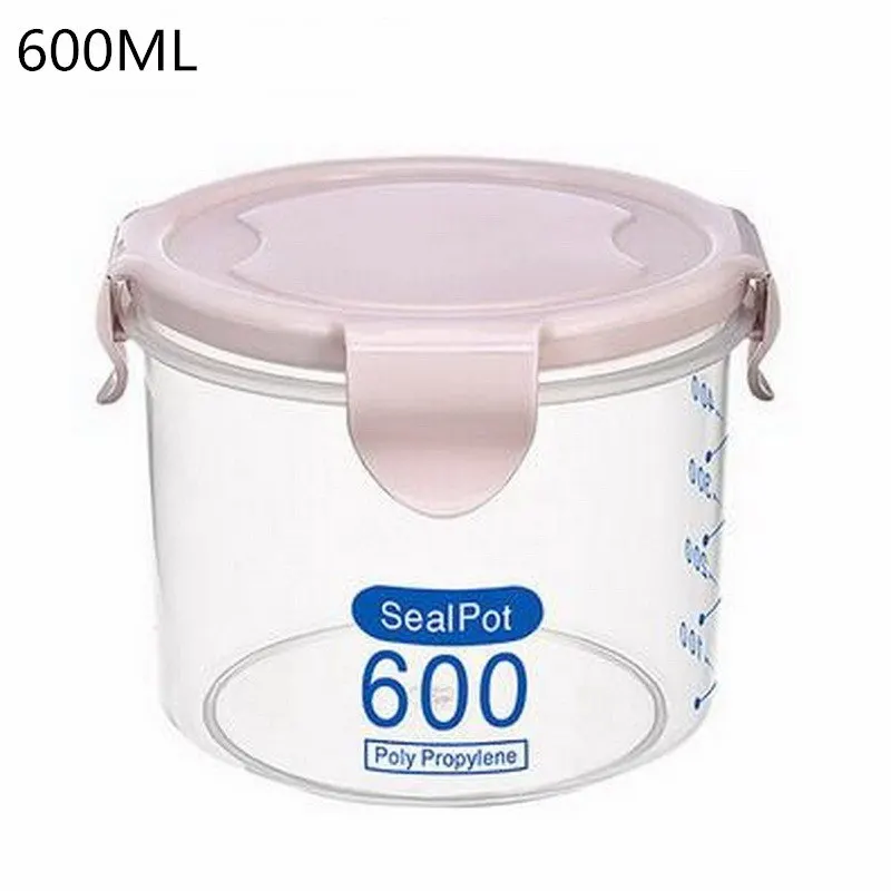600ml pink FUNIQUE рис бобы Stoarge Jar с крышкой уплотнения 4 решетки Холодильник контейнер для хранения пластиковый кухонный ящик для хранения - Цвет: 600ml pink