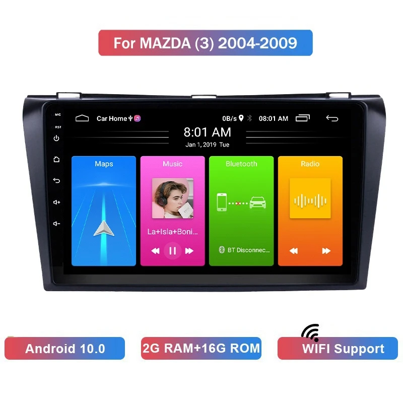 

Автомобильный MP5-плеер 9 дюймов, 2 Din, Android 10,0, стерео радио 2 + 16 ГБ, Wi-Fi, Bluetooth, GPS-навигация для Mazda 3 2004-2009