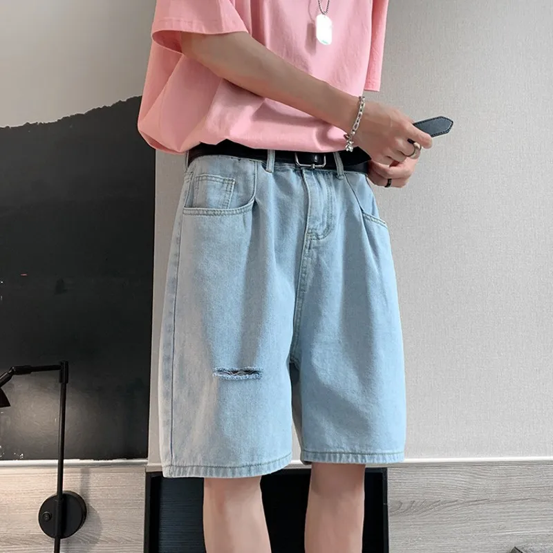 

2021 Summer Men's Jeans Shorts Casual Knee-length Short Pants Denim Washed Classic Ripped Hole Bottoms homme Streetwear Clothing