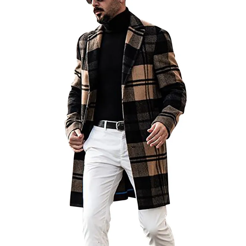 

Woolen Men's Windbreak Long Plus Slim Men Coats Fit Jacket Winter Trench Homme Size Coat Windbreaker Men's Check Print Coat Coa