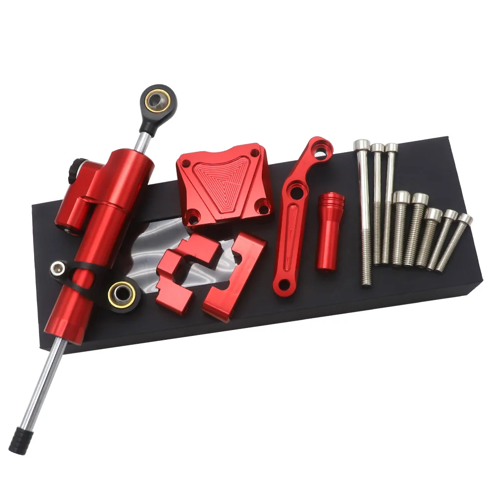 Red set Амортизатор рулевого механизма cnc стабилизатор и титановый кронштейн крепления для Kawasaki Ninja 300 NINJA300 EX300 2013 - Цвет: Red set