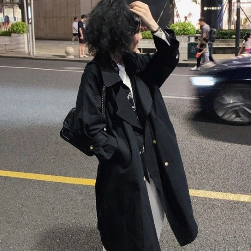 Тренч женский свободный в японском стиле Длинная Верхняя одежда для колледжа