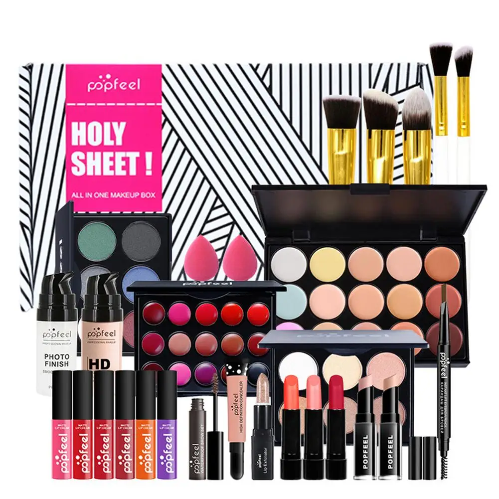 

28 IN 1 Makeup Set Complete Cosmetic Kit Starter Beginner Novice Set Eyeshadow Palette Mascara Brush Eyebrow Pen Lip Gloss