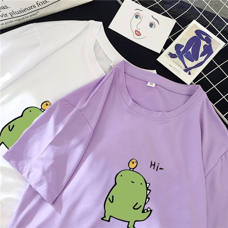 Shellsuning Anime T Shirt Women Summer 2020 Harajuku Tops Female Shirts Printing Cartoon Casual Soft Funny Tees Jumper Ladies | Женская