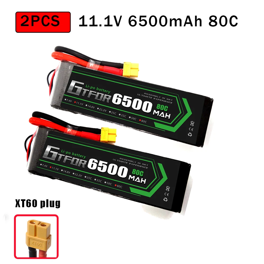 2PCS6500SOFTXT60 GTFDR 2 шт. RC батарея Lipo 7,4 V 11,1 V 2S 3S 6000MAH 6500MAH 6200MAH 7000mah 50C 60C 80C 100C 120C для RC Stampede автомобильный Дрон - Цвет: 2PCS6500SOFTXT60
