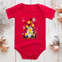 aesthetic pretty gnome print red onesies merry christmas new born baby bodysuit first xmas gift baby girl boy clothes romper
