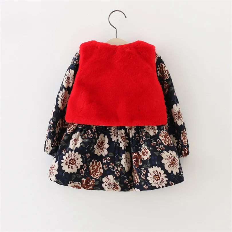 Платье для маленьких девочек жилет из искусственного меха + Бархатная одежда с