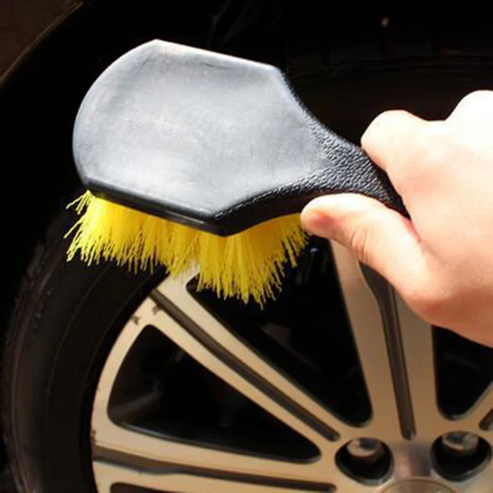 

Vehicle Washing Brush Car Tire Rim Scratch-Free Cleaning Brush Car Wheel Wash Handle Brush Tool (Yellow)