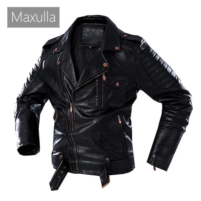 Maxulla Autumn Winter Mens PU Jackets Mens Thick Warm Motorcycle Leather Coat Casual Slim Fit Biker Leather Coats Mens Clothing