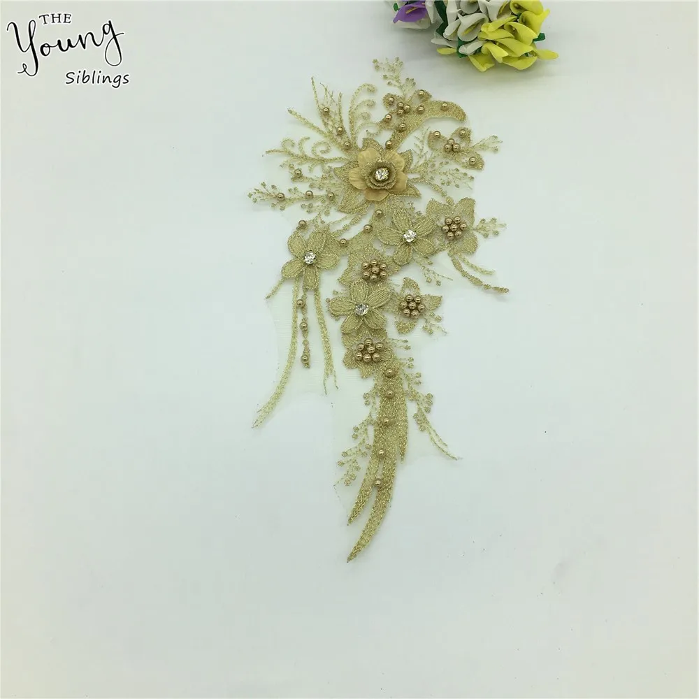 Золотое украшение для платья вышивка 3D вырез искусственное кружево воротник