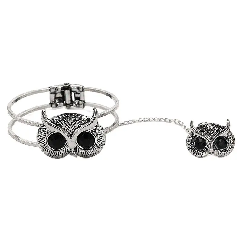 

Ретро браслеты на запястье с животными лисицей совой подчиненной цепью Браслеты с кольцом на палец для женщин подарок