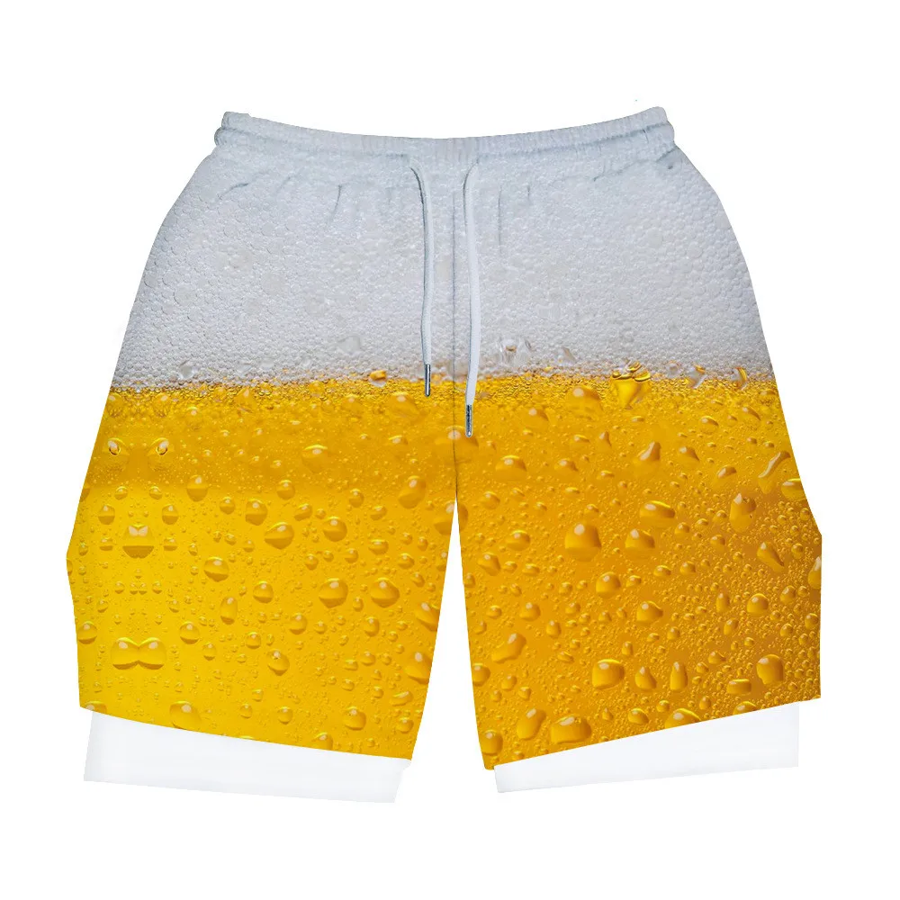 

2021 New Beer Festival 3D Printing Double Sports Fitness Pants Men's Outdoor Loose and Breathable Shorts Whiskey Bubble Shorts