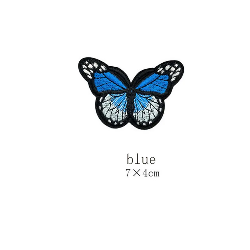 blue 10 шт 7*4 см Вышивка нашивки для одежды многоцветная вышитая заплатка в виде бабочки Аппликации значок наклейки для одежды - Цвет: blue