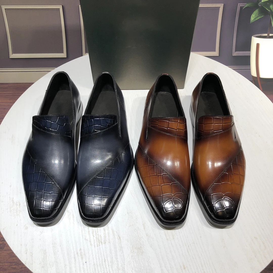 

Light luxury business leather shoes 21 spring series patch work demesure leather Lefu shoes,