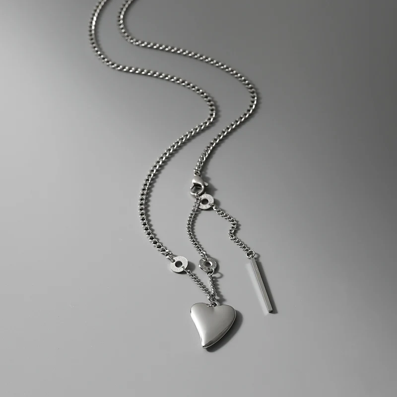 Fashion Stainless Steel Silver Color Heart Pendant Choker Necklace For Women Hip Hop Clavicle Chain Female Party Jewelry |