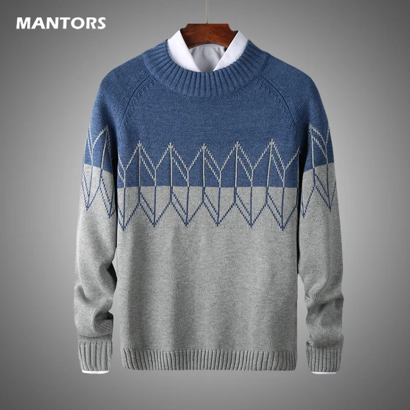 Повседневный мужской свитер с вышивкой приталенная трикотажная одежда