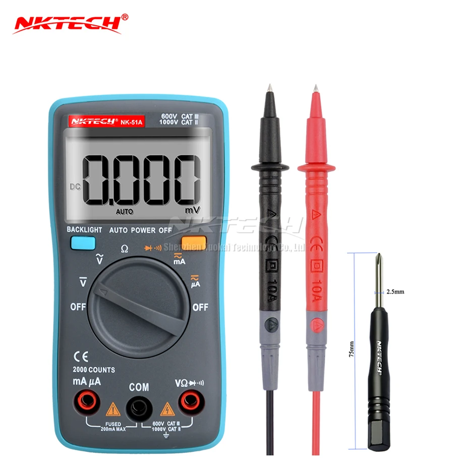 NKTECH Цифровой мультиметр карман NK-51A NK-51B NK-51C NK-51D истинного среднеквадратичного значения переменного тока Амперметр Вольтметр переменного тока постоянного тока Гц Ом Температура Электрический тестер - Цвет: NK-51A 2000 Counts