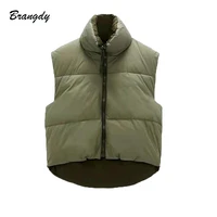 womens parkas vest coats armygreen waistcoat female sleeveless padded jackets zipper warm thick outerwears vintage fashion