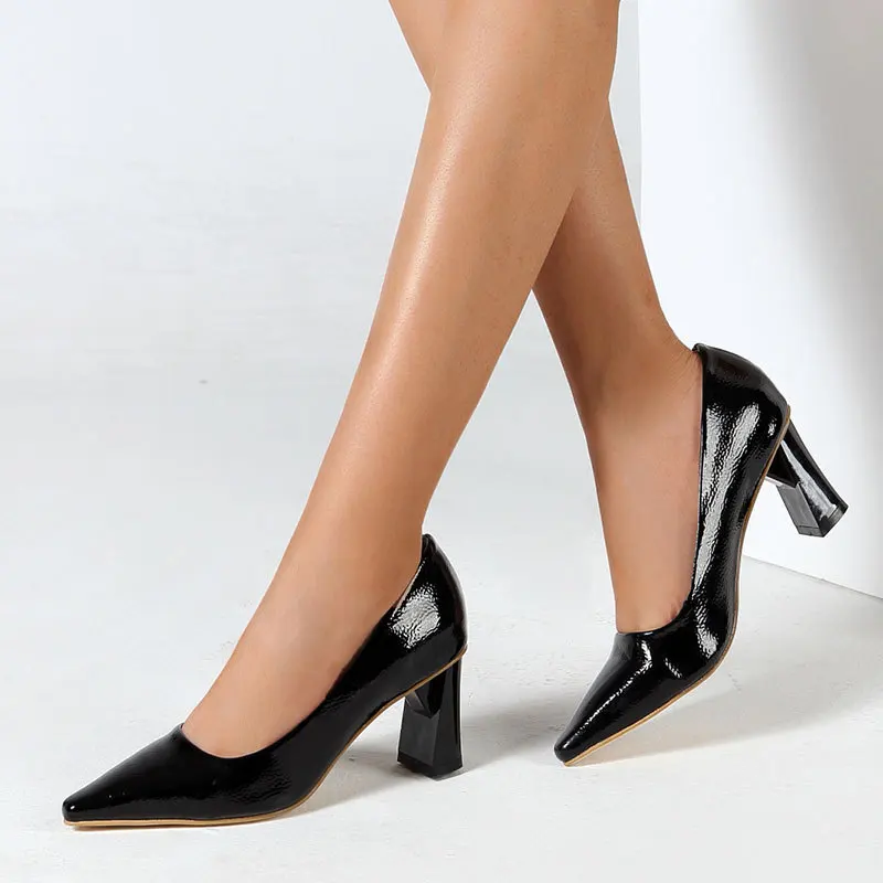 

Spring Fashion Pumps Office Lady High Heels Single Pumps Leather Strange Heel Mid Heeled Solid Pointed Size 42 Women's Shoes