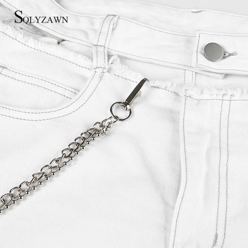 

High Waist Hollow Out Jeans Women Autum Streetwear Zipper Fly Tassel Wide Leg Jeans White Loose Denim Pants With Chain Trousers