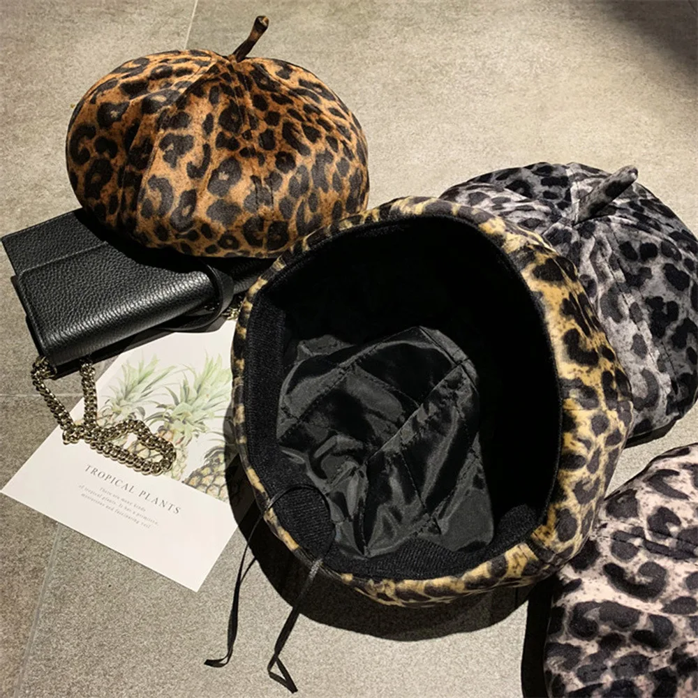 Повседневный берет H7502 с леопардовым принтом женский осенне-зимний простой кепка