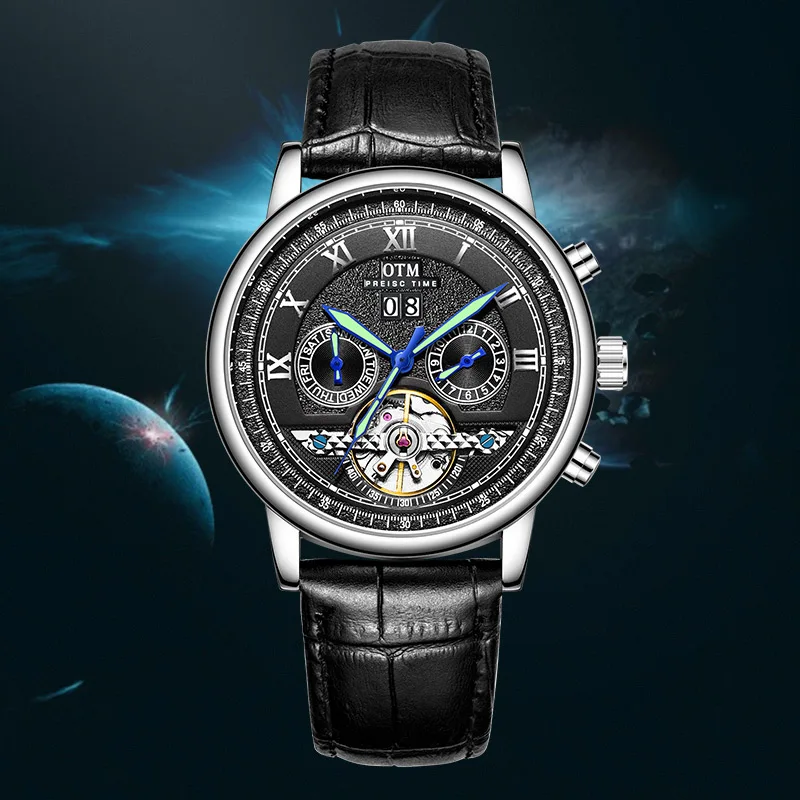 

Chronograph Mechanical Watch Men Brand Luxury Wristwatch Leather Starp Waterproof Watches Luminous Clock Male Relogio Masculino