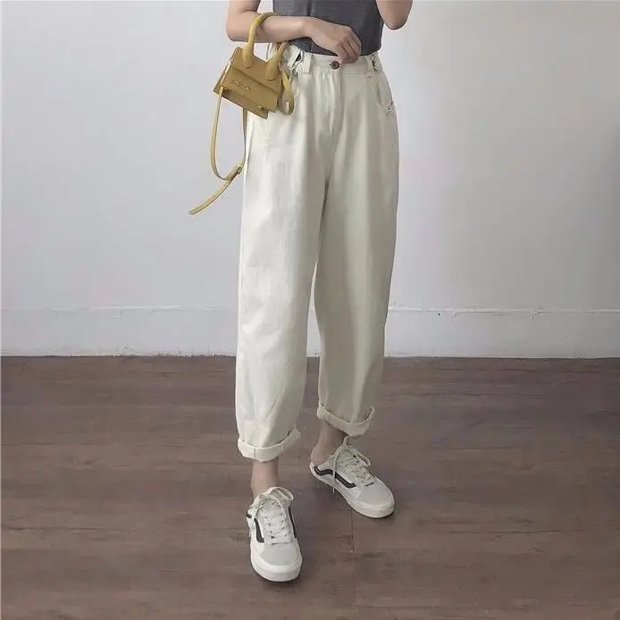 

Woman Jeans Pants Large Size Loose Spring Autumn High Waist Straight-Leg Shorts